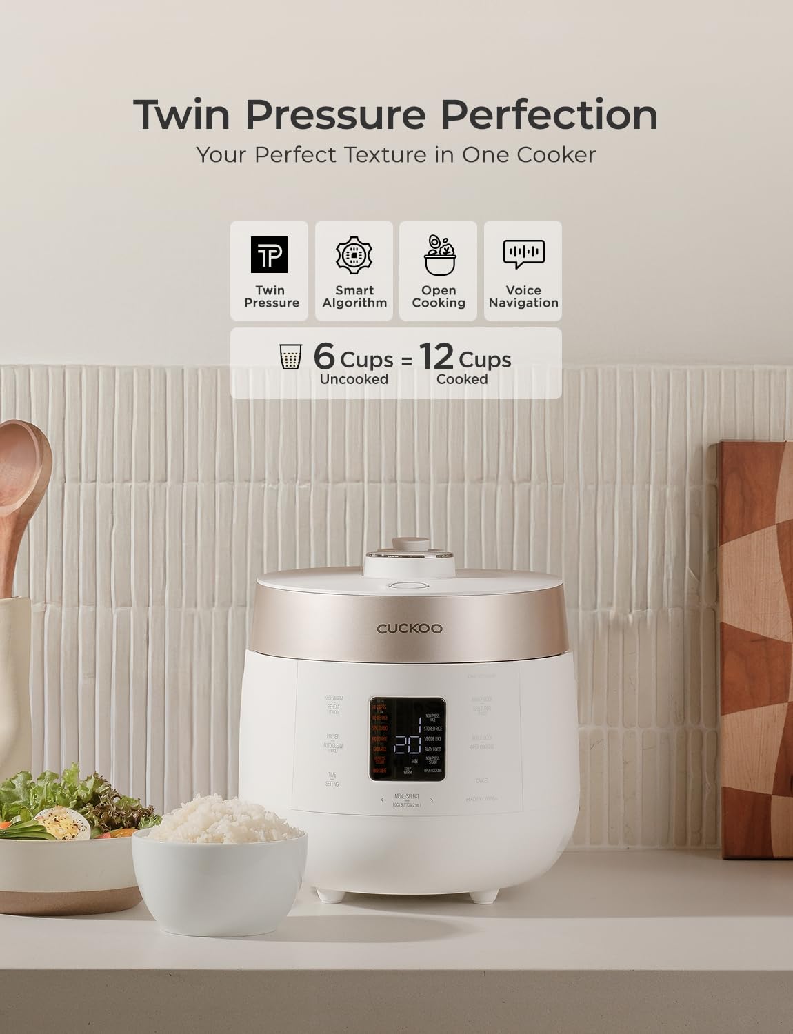 CUCKOO Twin Pressure Rice Cooker 6-cup uncooked capacity for family meals