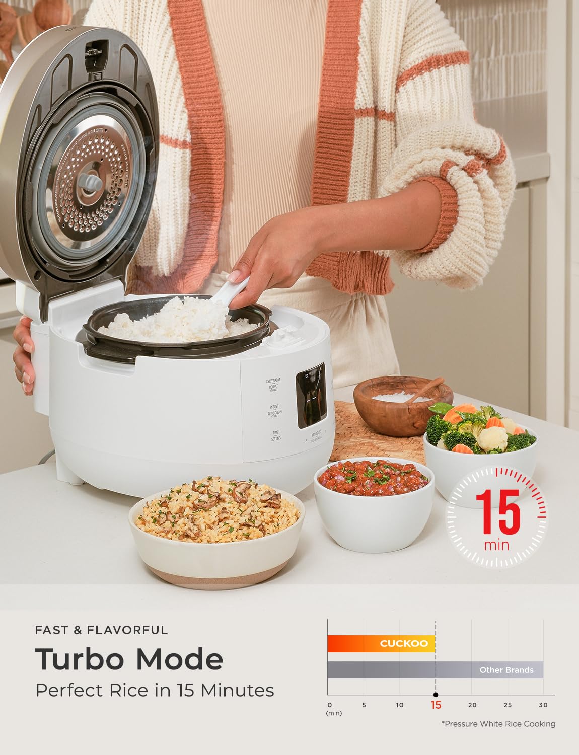CUCKOO Twin Pressure Rice Cooker includes a manual, rice spatula, and measuring cup