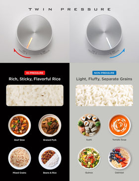 CUCKOO twin pressure rice cooker inner pot demonstrates even heating for fluffy rice