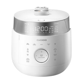 CUCKOO twin pressure rice cooker top view showing compact 6-cup design for family meals