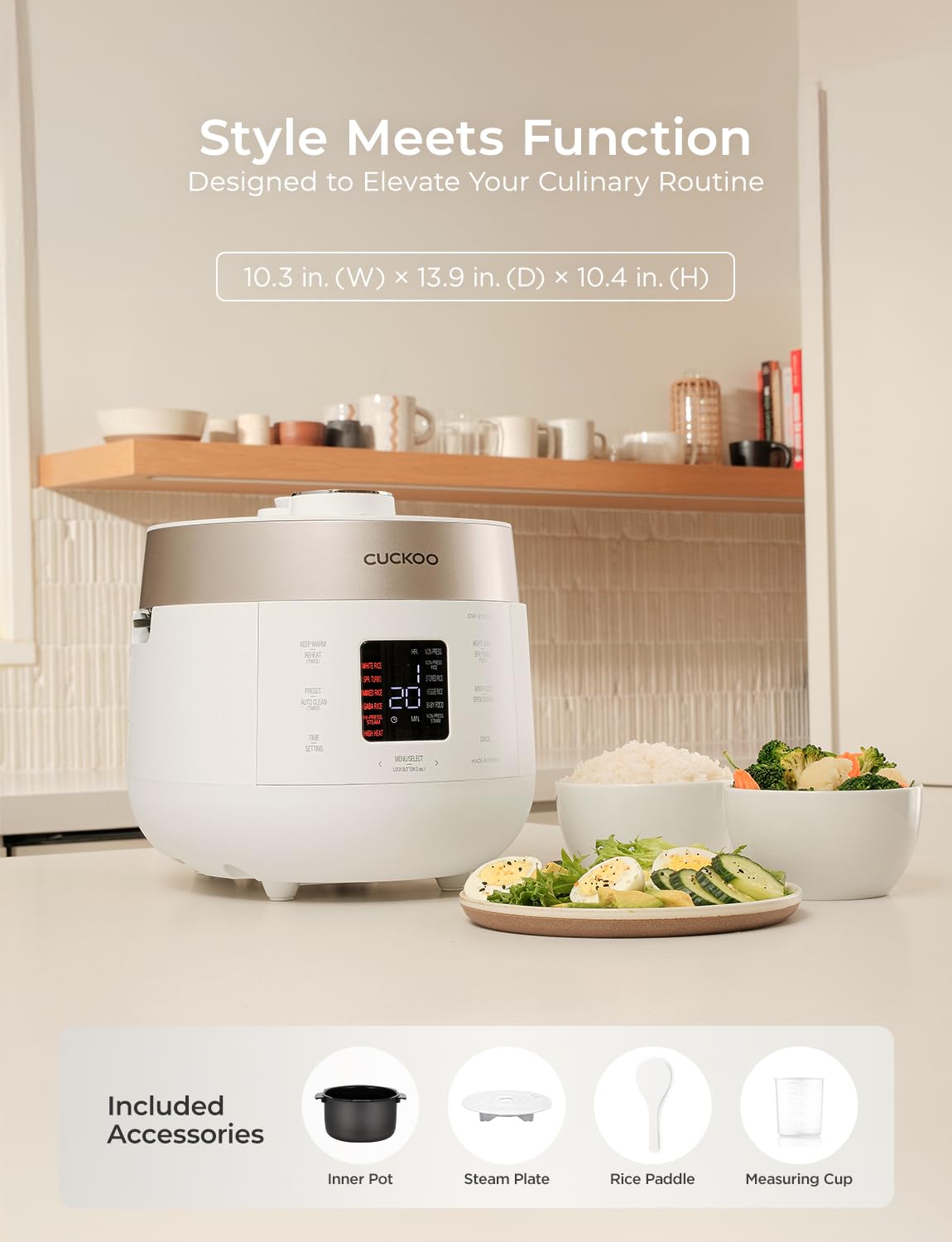 CUCKOO Twin Pressure Rice Cooker handles white, brown, glutinous, and stored rice varieties