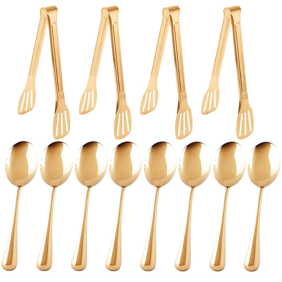 CuCuLife gold serving utensils with 8 large spoons for elegant buffet service