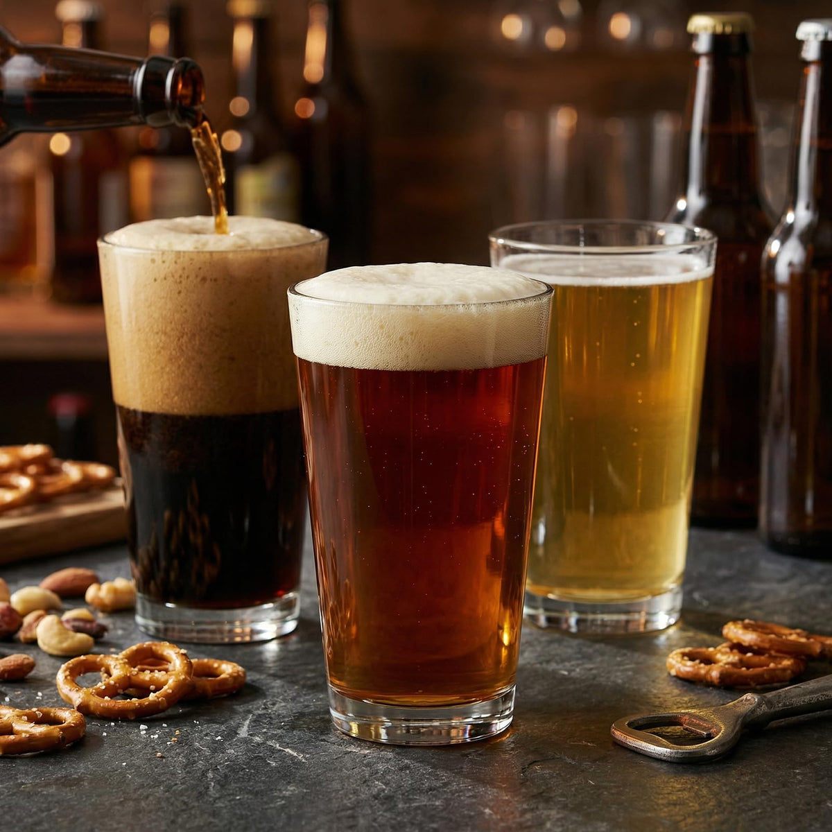 CUCUMI 16 oz pint glasses with curved design to capture aroma and foam.