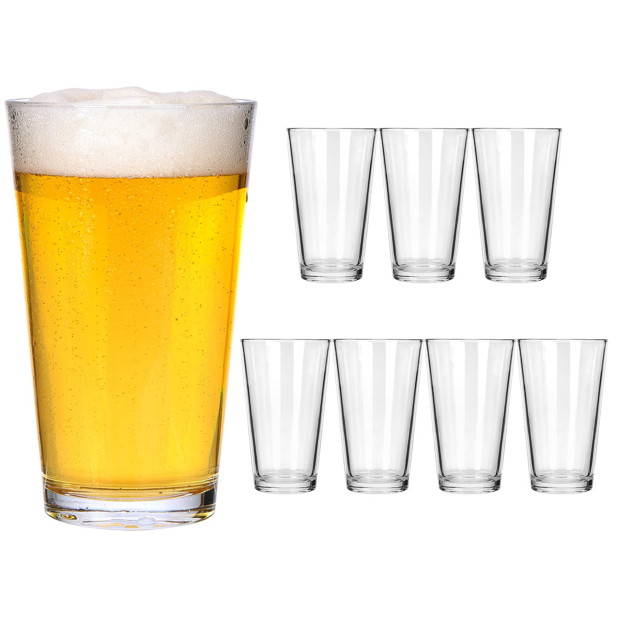 CUCUMI 8-piece beer pint glasses with 16 oz capacity for crisp pours.