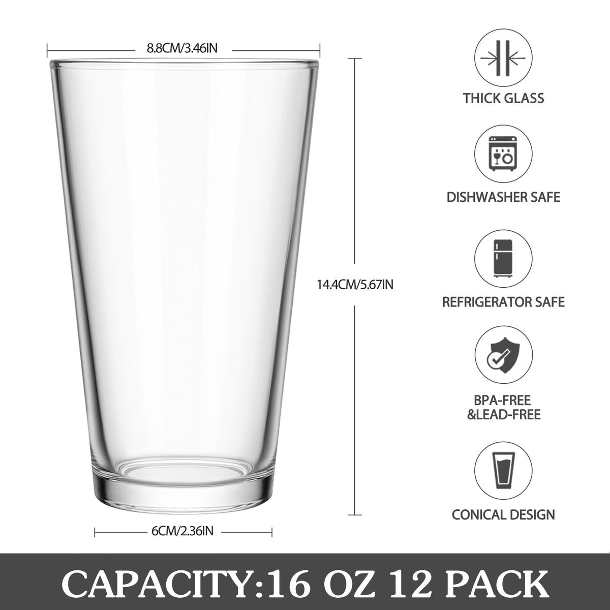 CUCUMI lead-free glass delivers durability and easy cleaning after each wash.