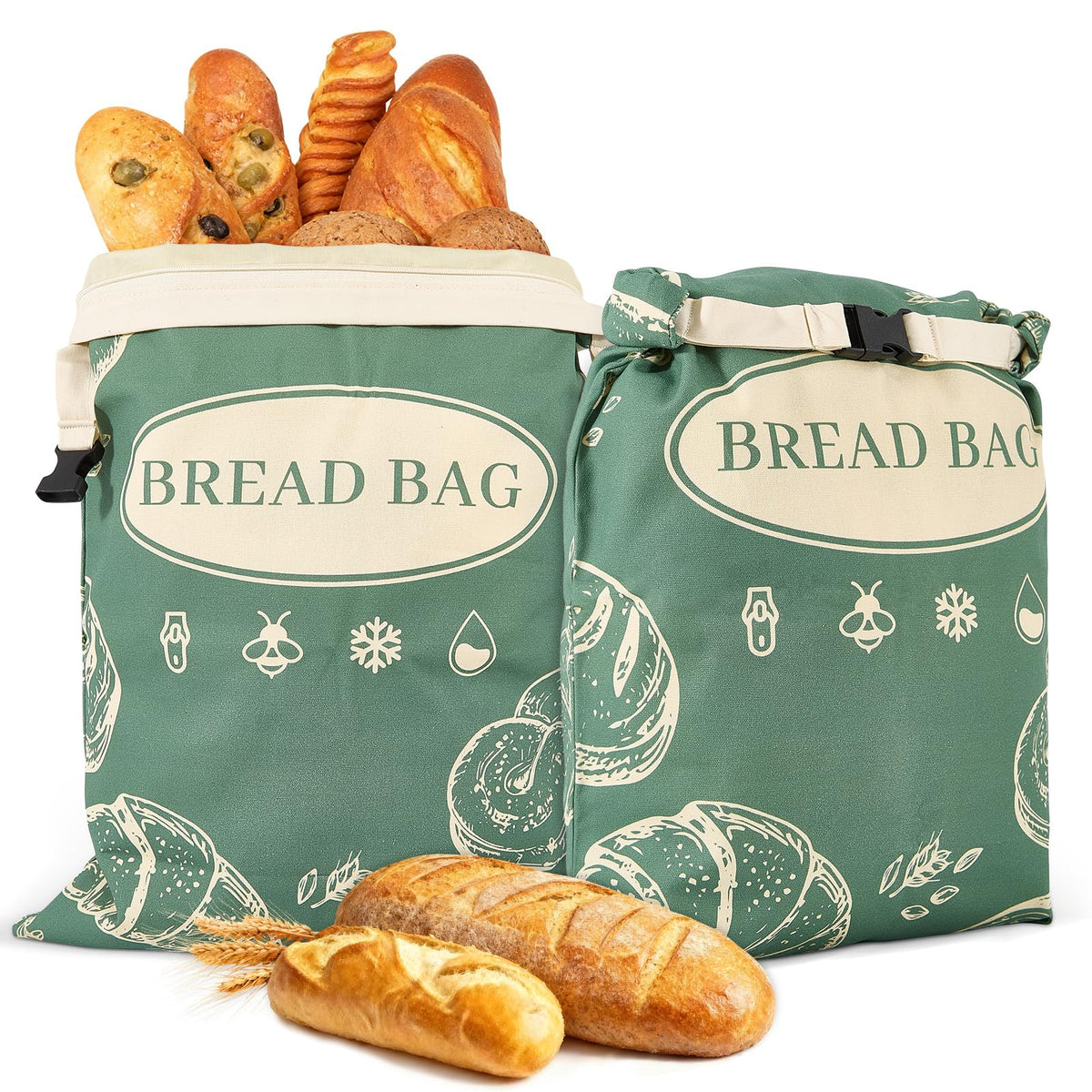 CUIJIALAHA beeswax bread bags front view shows 17x13 inch size for reusable storage.