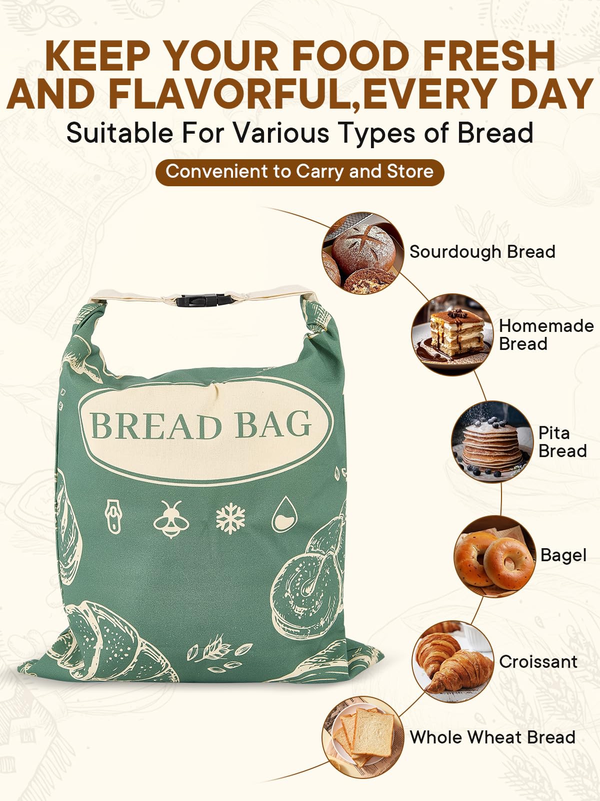 CUIJIALAHA zipper-close bag close-up demonstrates secure seal for fresh bread.