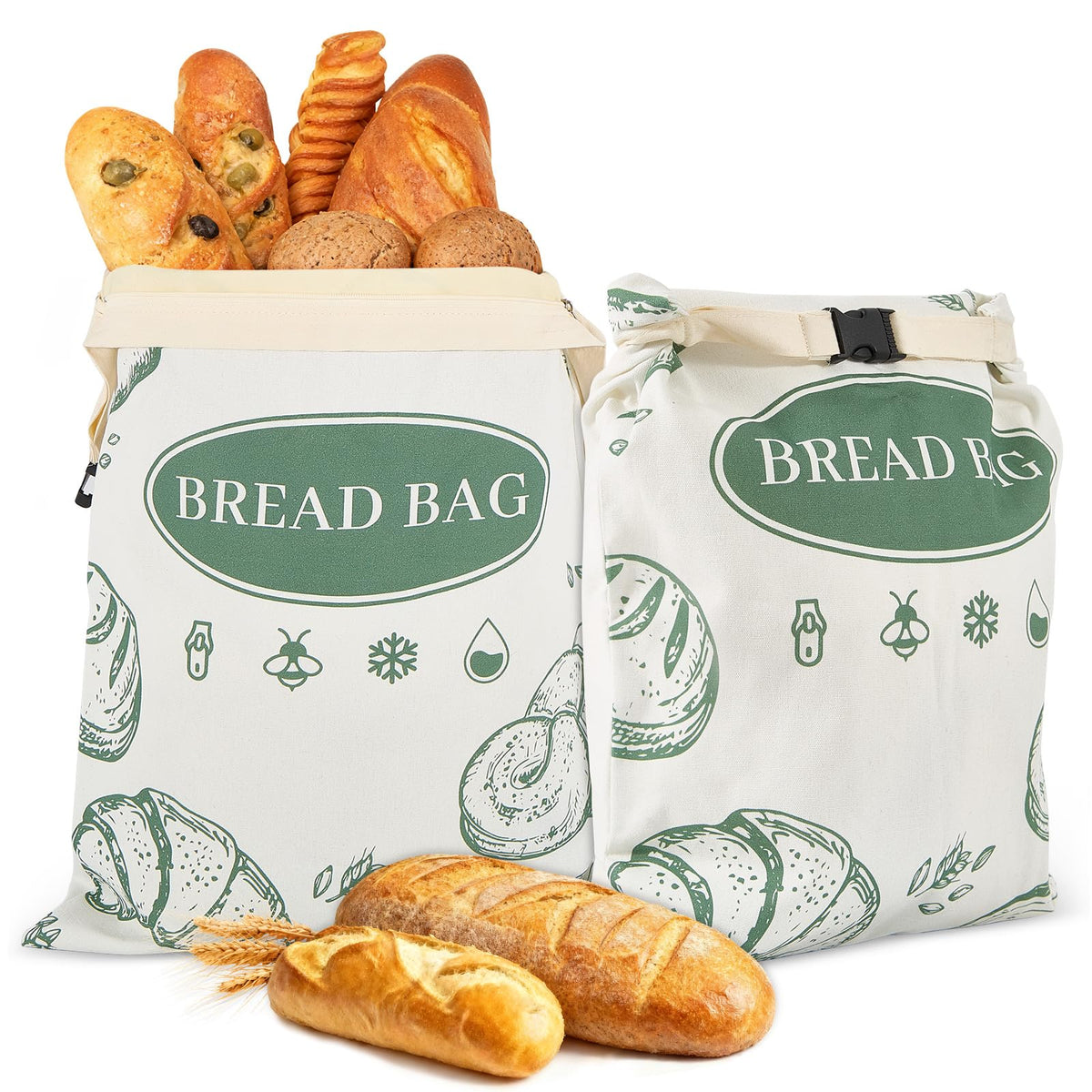 CUIJIALAHA beeswax bread bags with zipper closure around a 17x13 loaf
