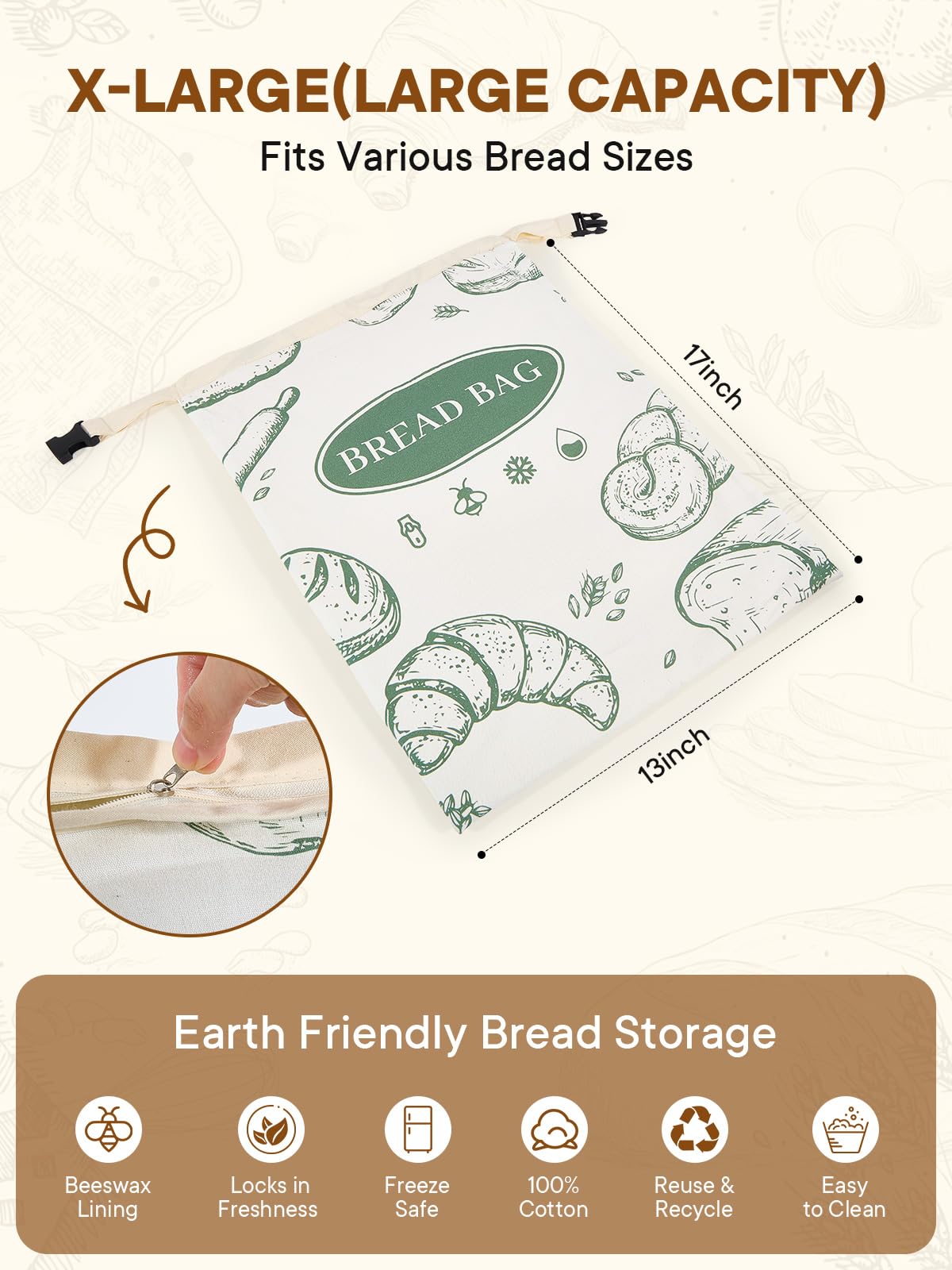 CUIJIALAHA bread bag shown for freezer storage to prevent staleness