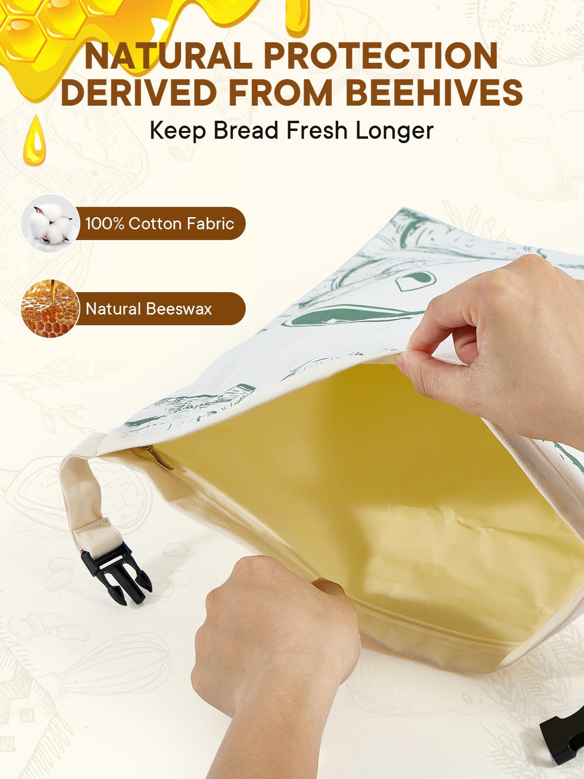 CUIJIALAHA sourdough storage bag showing roomy interior for bread