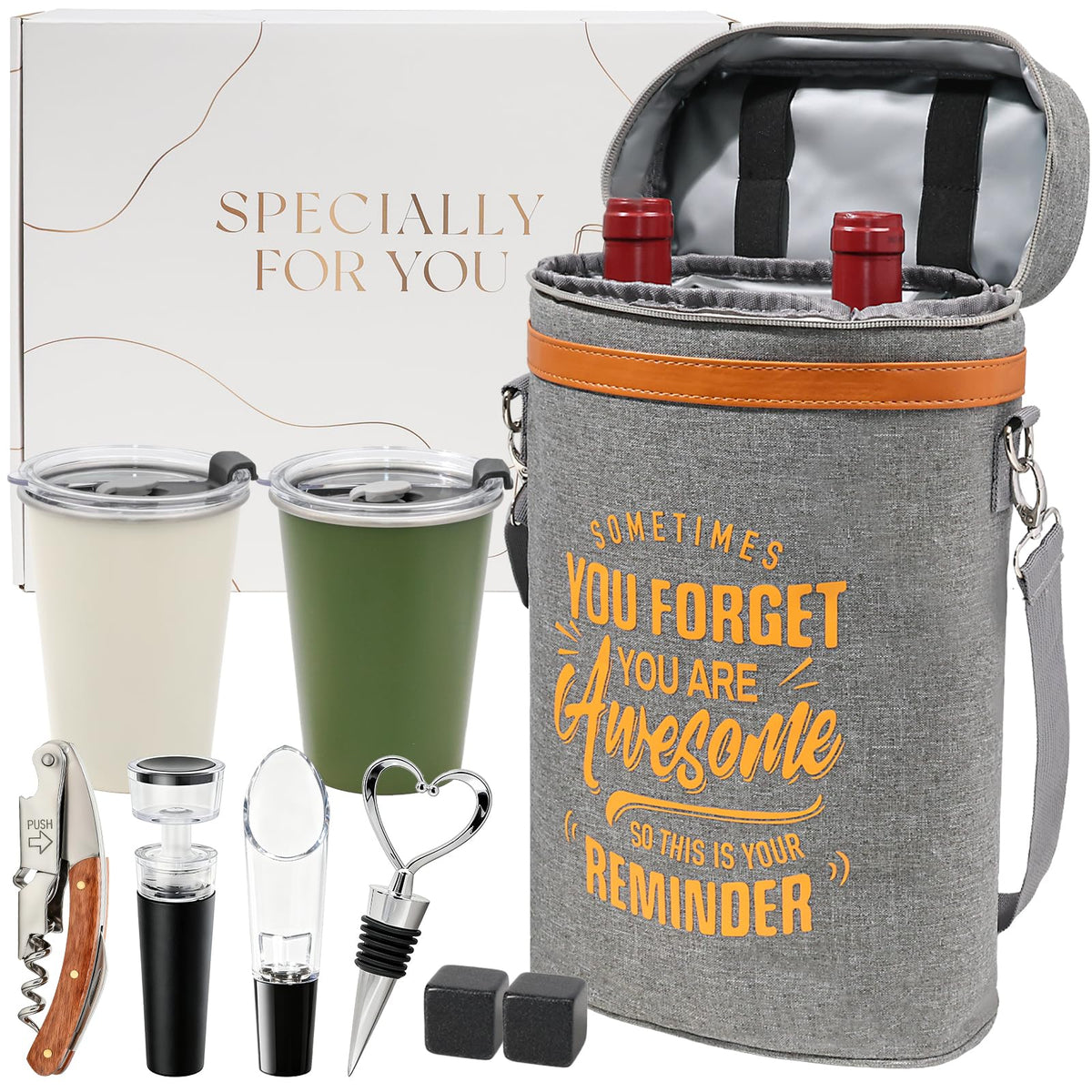 CUIJIALAHA wine cooler bag with two bottles keeps drinks cool outdoors
