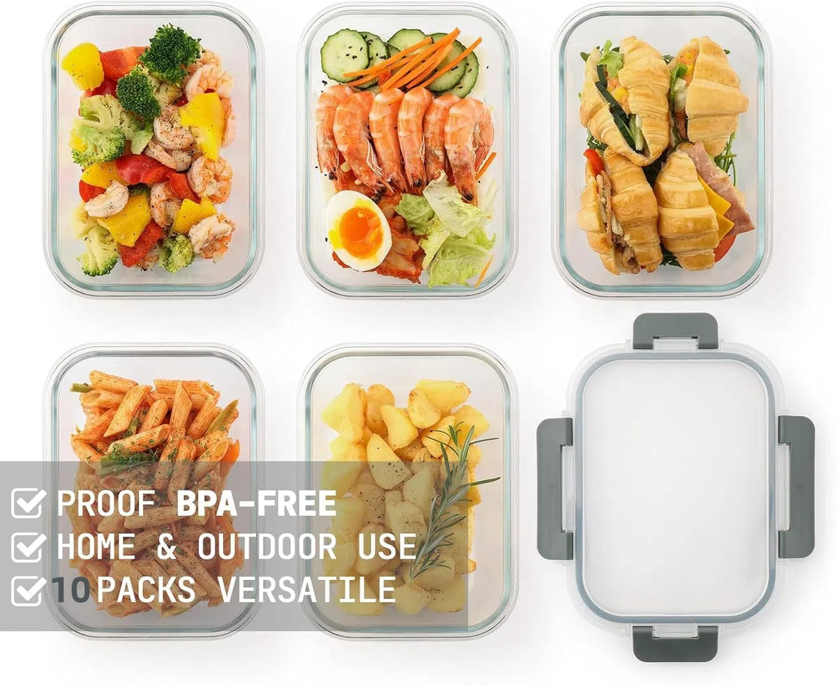 Cuiselect airtight locking lids shown on glass containers for freshness