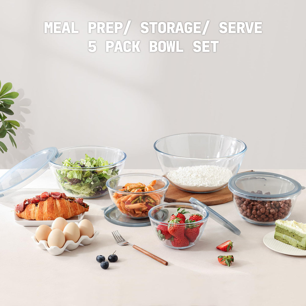 Cuiselect glass mixing bowls with lids, clear borosilicate view for precise prep.