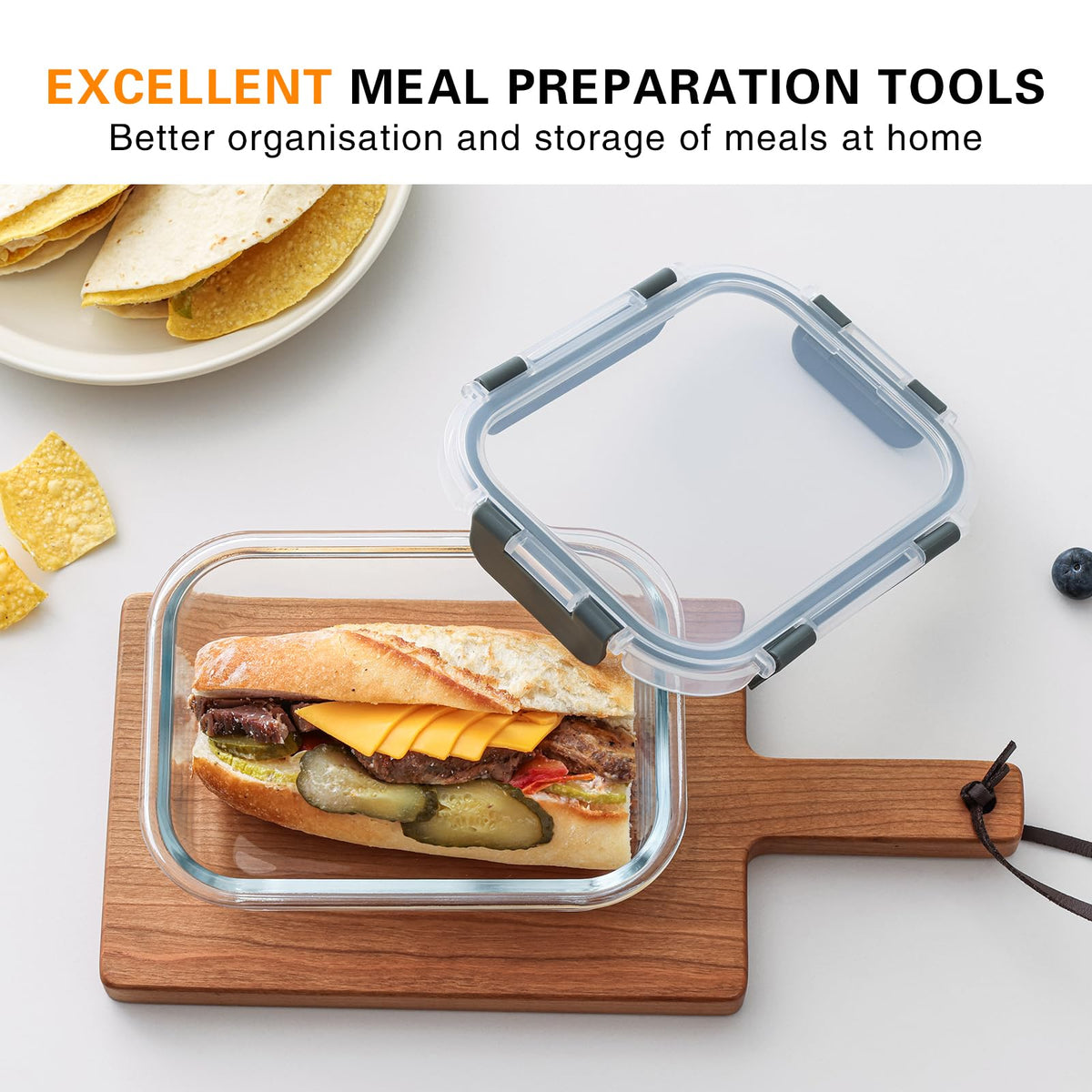 Cuiselect gray-lidded glass containers in a kitchen setting for everyday use