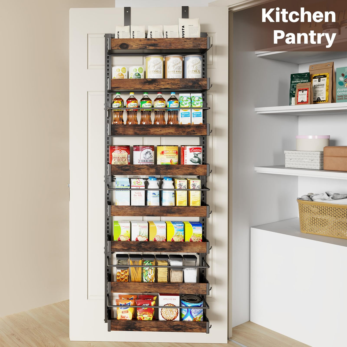 CUISIBOT adjustable baskets close-up illustrating height-adjustment to fit tall items