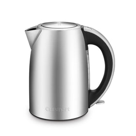 Cuisinart 1.7L electric kettle front view in brushed stainless steel for fast brewing.