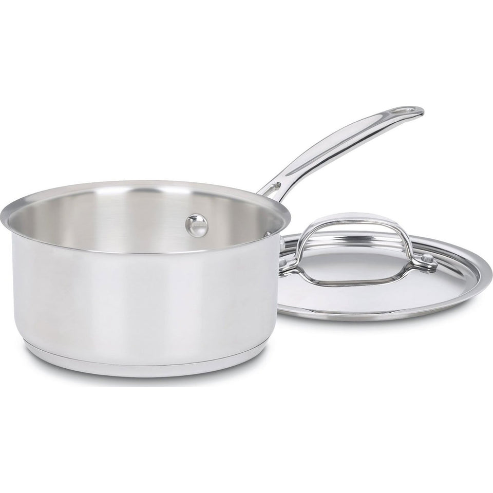 Cuisinart 1-quart saucepan cover with measurement marks for precise cooking.