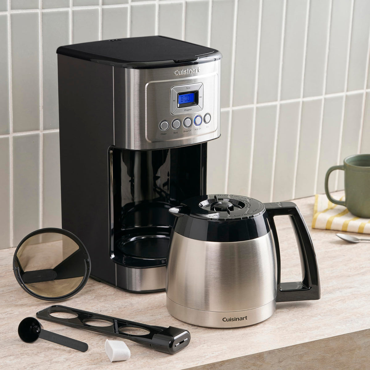 Cuisinart 12-Cup Coffee Maker control panel is backlit for easy programming.