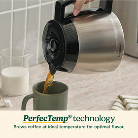 Cuisinart 12-Cup Coffee Maker thermal carafe keeps coffee hot without bitterness.
