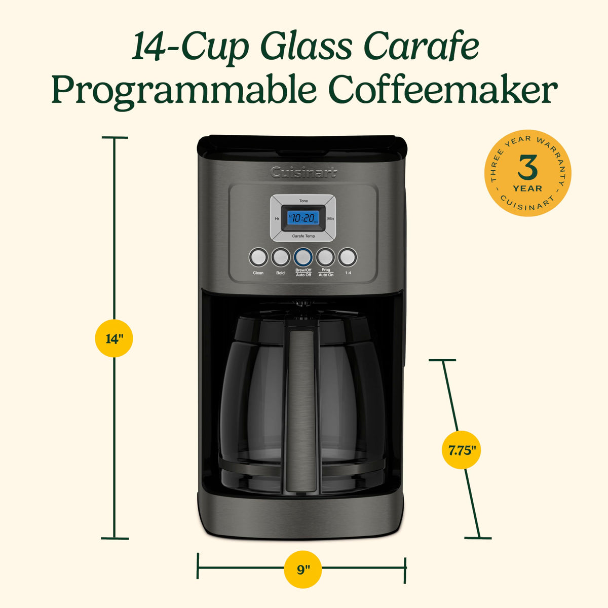 Cuisinart 14-Cup carafe and control panel in a compact setup.