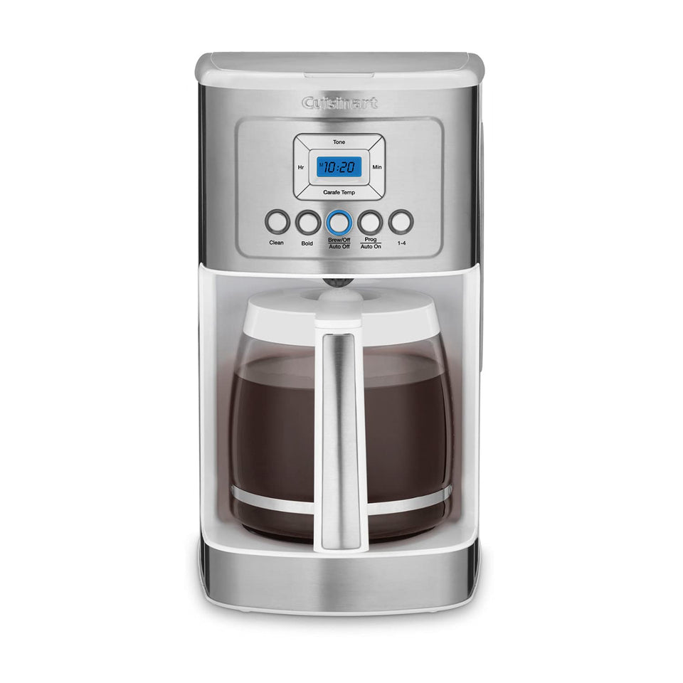 Cuisinart 14-cup coffee maker with glass carafe keeps coffee hot.