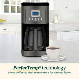 Cuisinart 14-Cup coffee maker side view showing warm plate settings for your preferred heat.