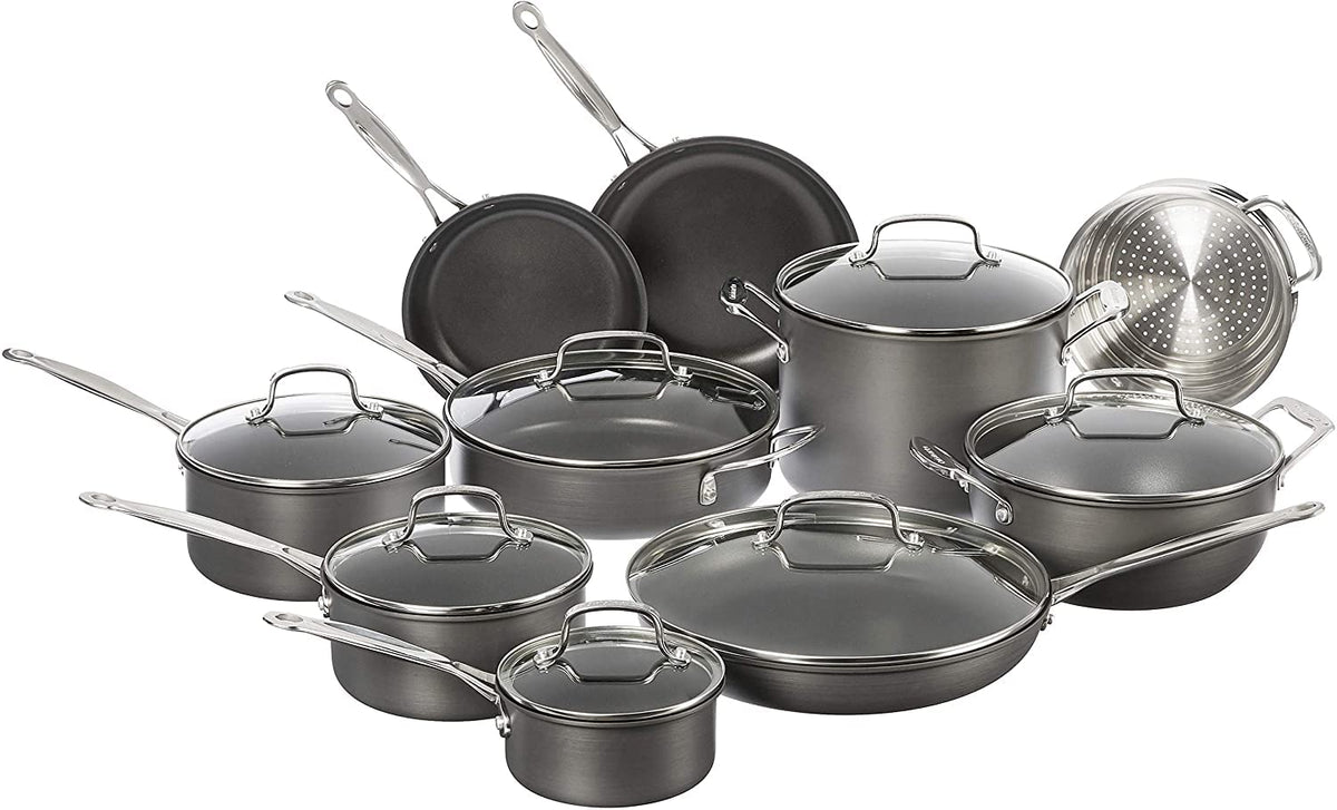 Cuisinart 17-piece cookware set with pans for versatile cooking.