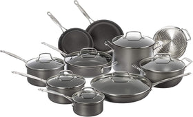 Cuisinart 17-piece cookware set with pans for versatile cooking.