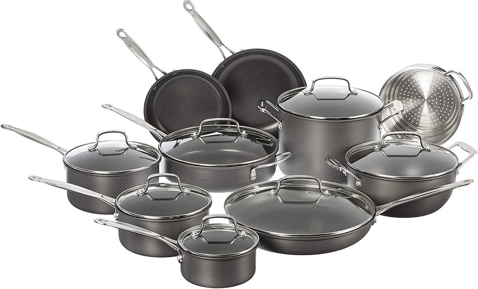 Cuisinart 17-piece cookware set with pans for versatile cooking.