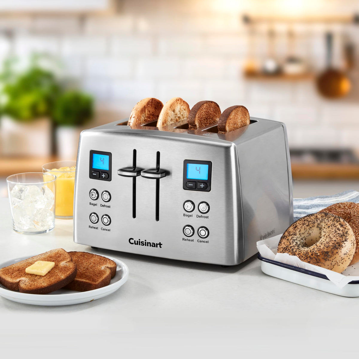 Cuisinart CPT-435P1 toaster with LCD countdown timer for precise browning