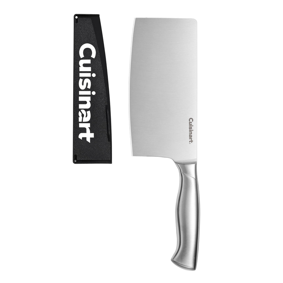 Cuisinart 7-inch stainless steel cleaver with guard, ideal for safe storage and precise chopping