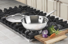 Close-up of the Cuisinart pan's cool grip handle for safe, ergonomic handling during cooking.