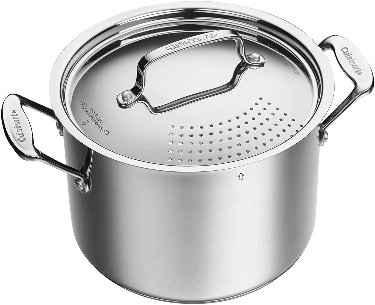 Cuisinart 766S-22 pasta pot straining cover enables quick boil-and-drain in one