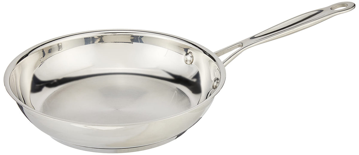 Cuisinart 8-Inch Open Skillet in stainless steel with mirror finish for even heating.