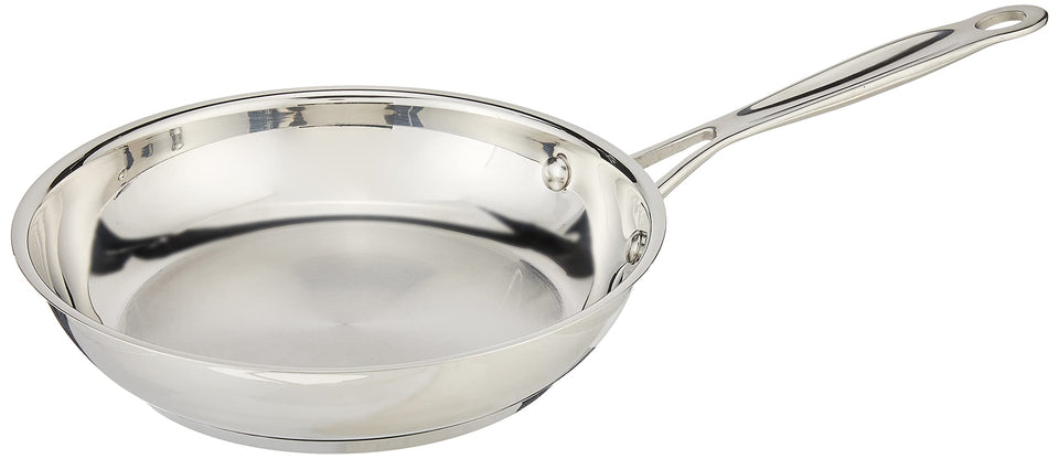 Cuisinart 8-Inch Open Skillet in stainless steel with mirror finish for even heating.