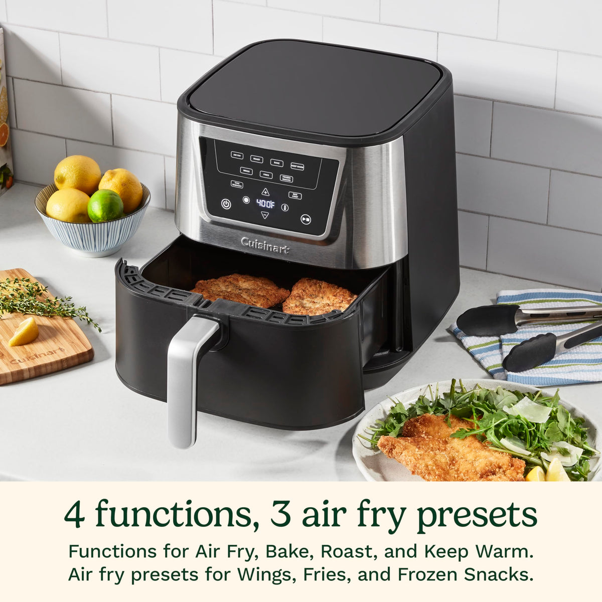 Cuisinart air fryer 4-functions control panel enables versatile cooking options