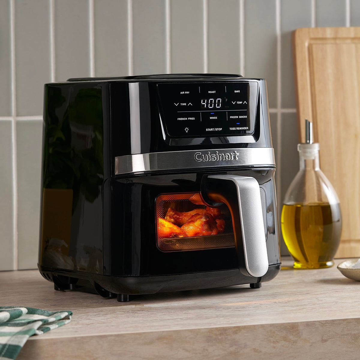 Cuisinart Air Fryer AIR-80 presets for fries and wings in action