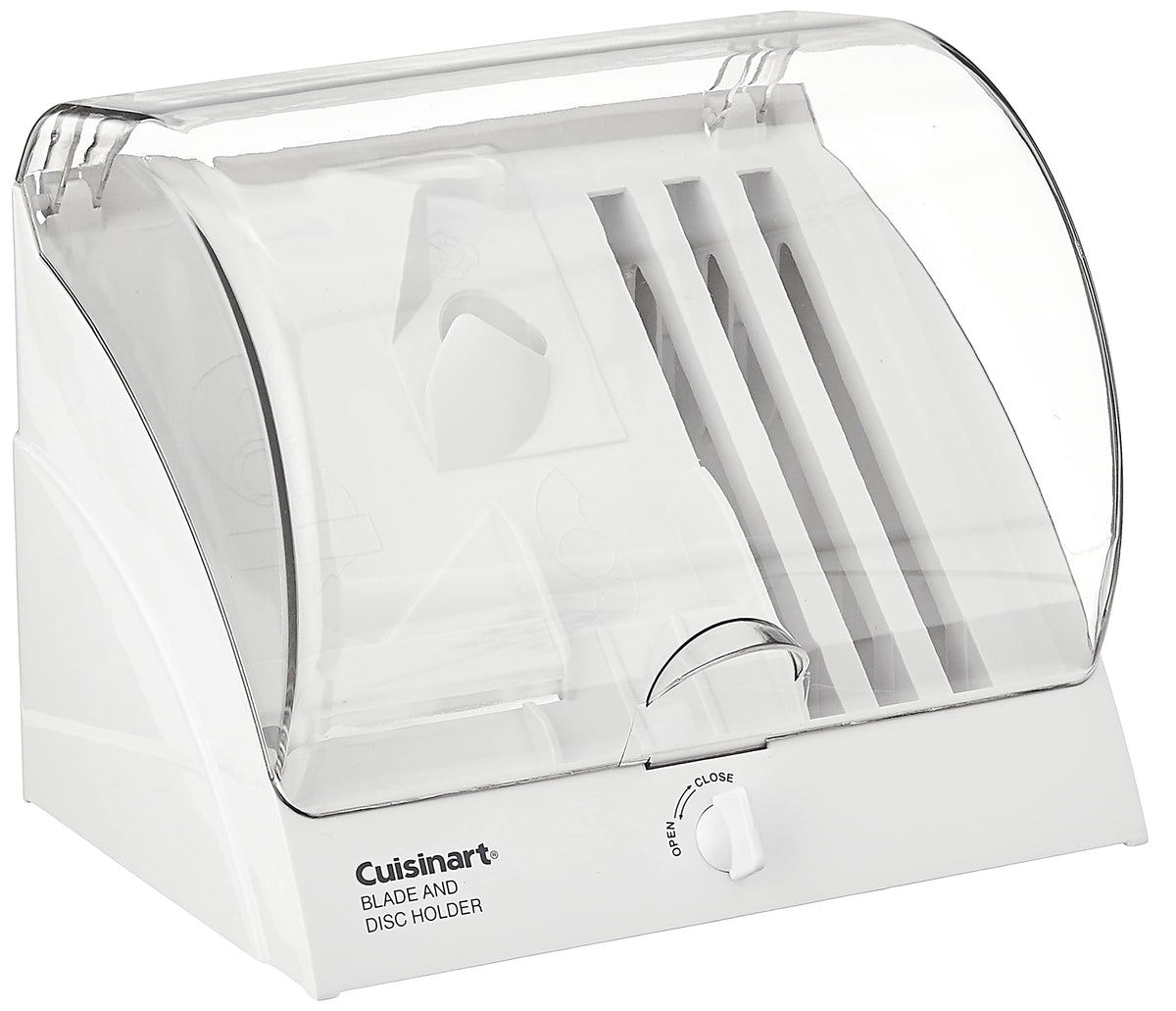 Cuisinart BDH-2 blade and disc holder on white finish showing organized blades for safe storage