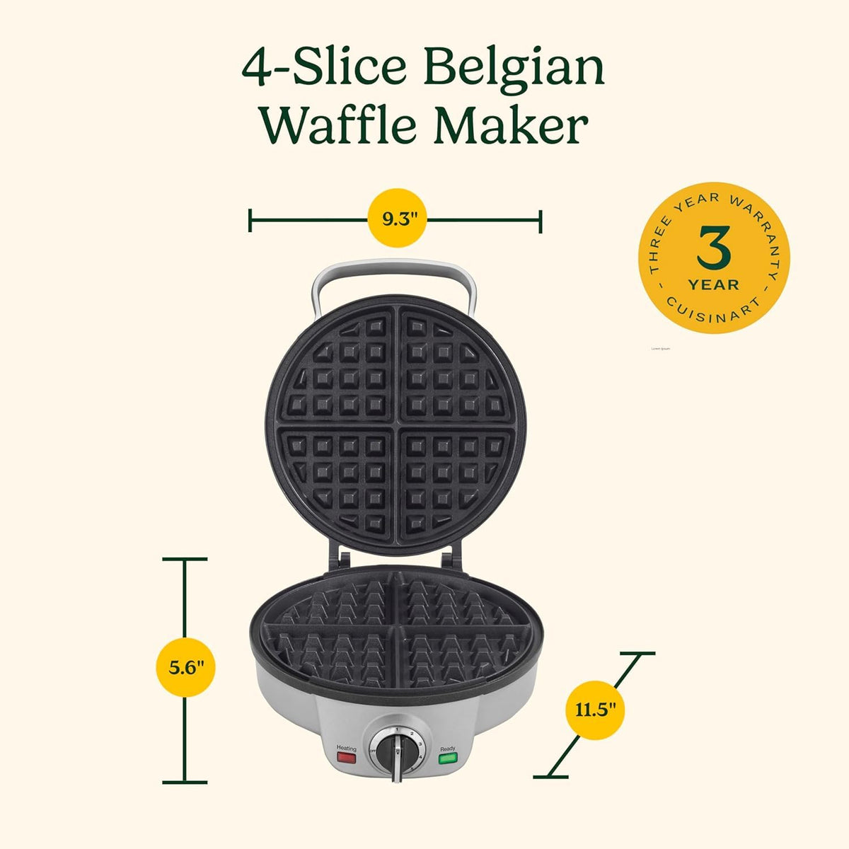 Cuisinart Belgian Waffle Maker round audible alert signals readiness