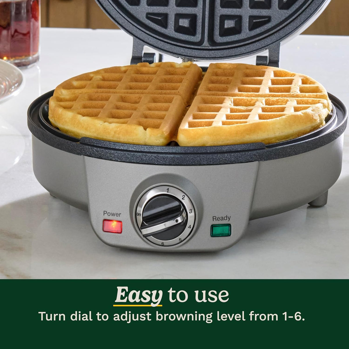 Cuisinart Belgian Waffle Maker round deep pockets hold toppings neatly