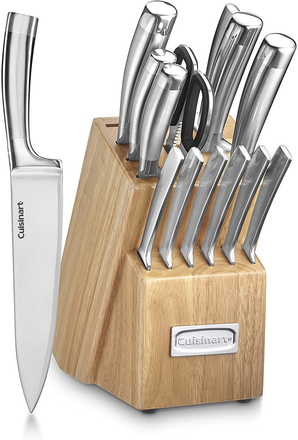 Cuisinart block knife set with 8-inch chef knife for precise prep.