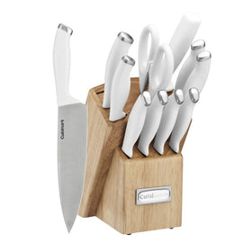 Cuisinart block knife set on countertop for easy access and organized storage.