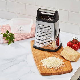 Cuisinart Boxed Grater shows nonskid base and soft grips for easy, stable shredding