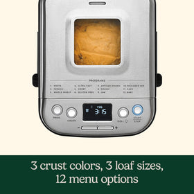 Cuisinart bread maker digital display with countdown and cycle selection.