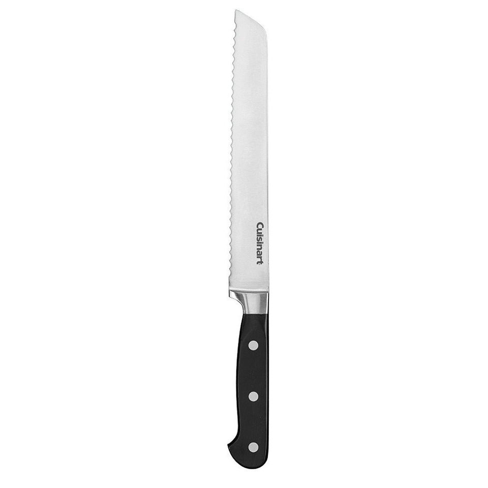 Cuisinart C77TR-8BD bread knife with triple rivet handle enables precise crust slicing.