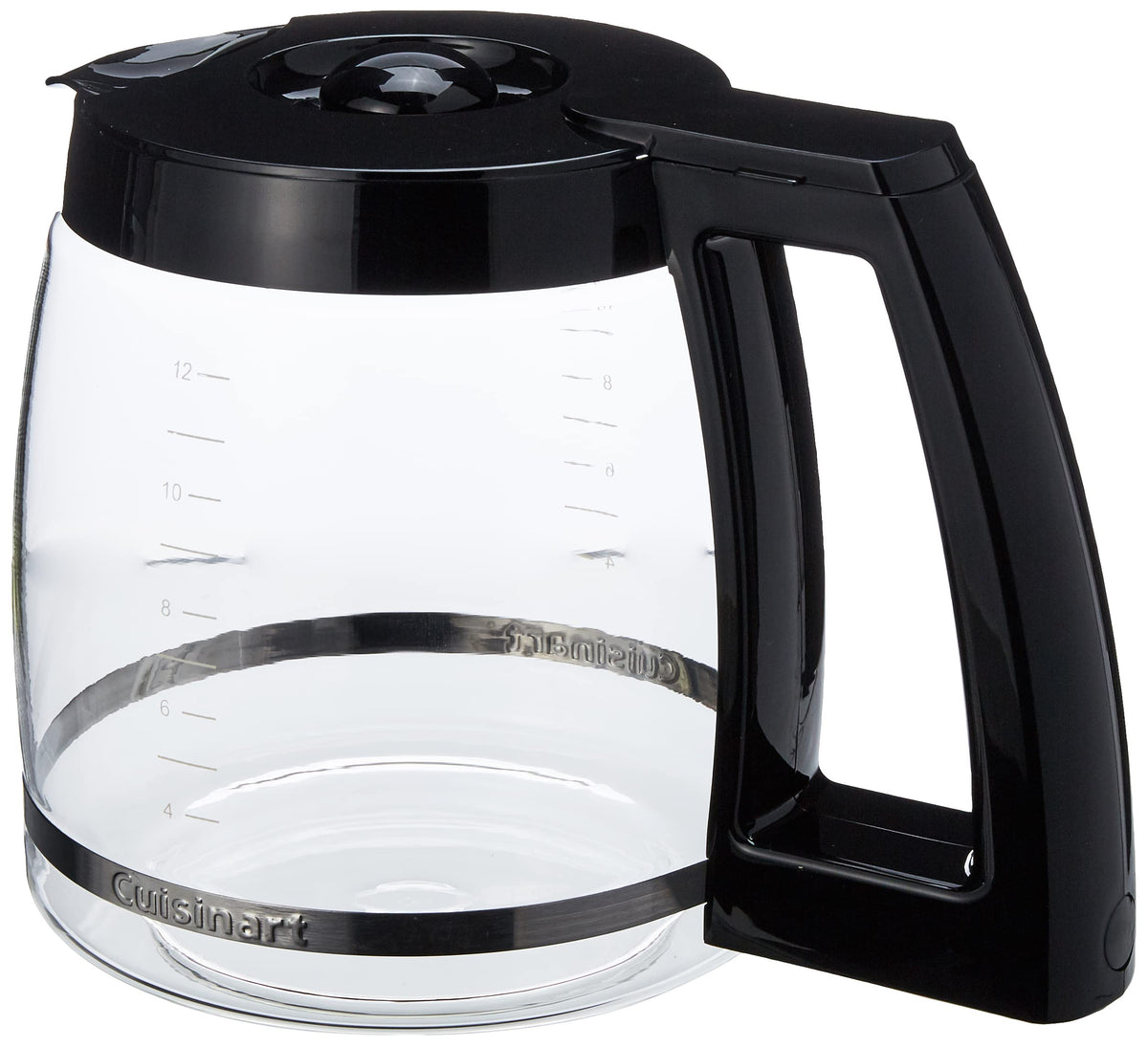 Cuisinart carafe features dripless spout and knuckle guard for clean pouring.