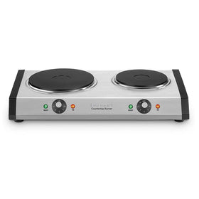 Cuisinart CB-60P1 double burner front view showing compact stainless steel housing.