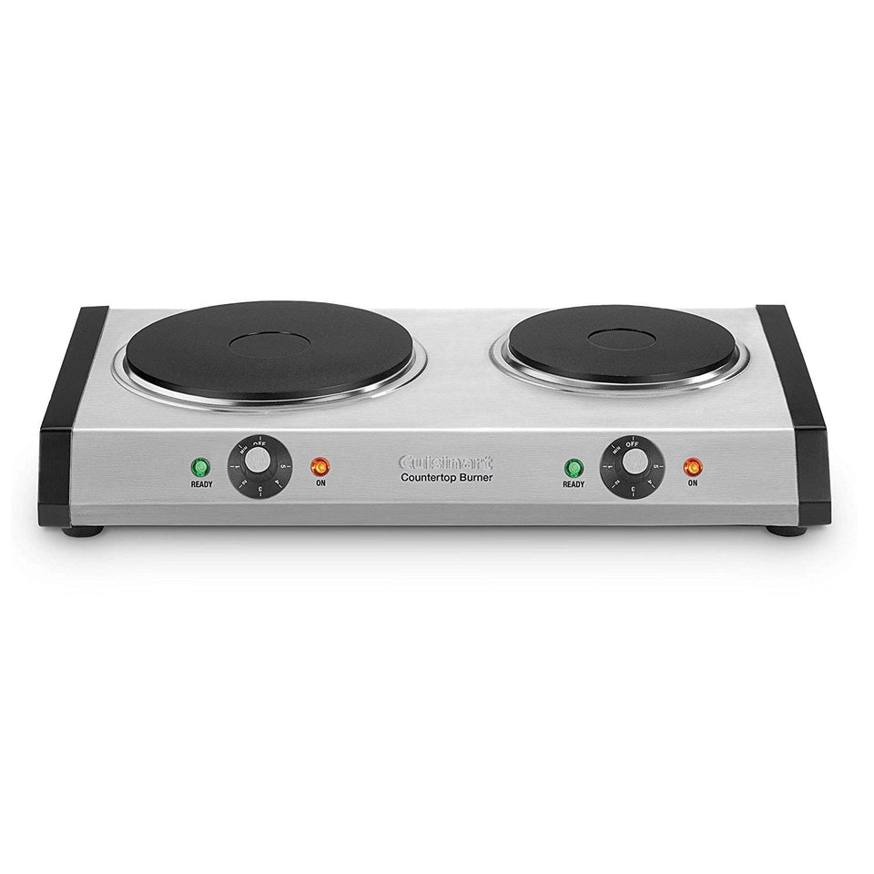 Cuisinart CB-60P1 double burner front view showing compact stainless steel housing.