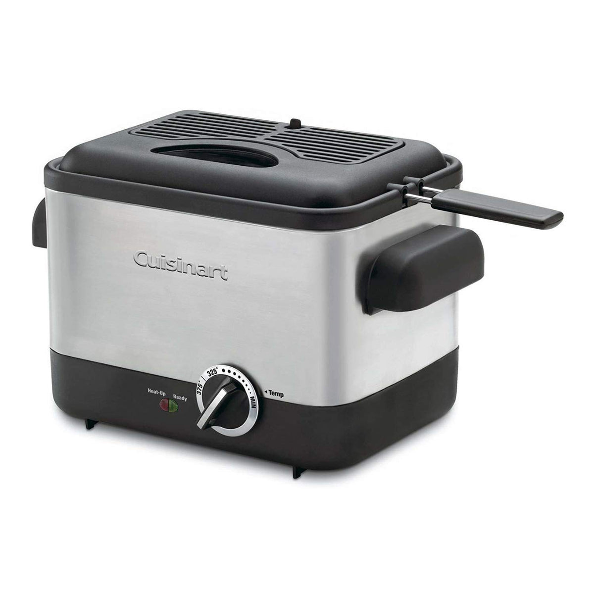 Cuisinart CDF-100NAS deep fryer in brushed stainless for quick, even frying at home.