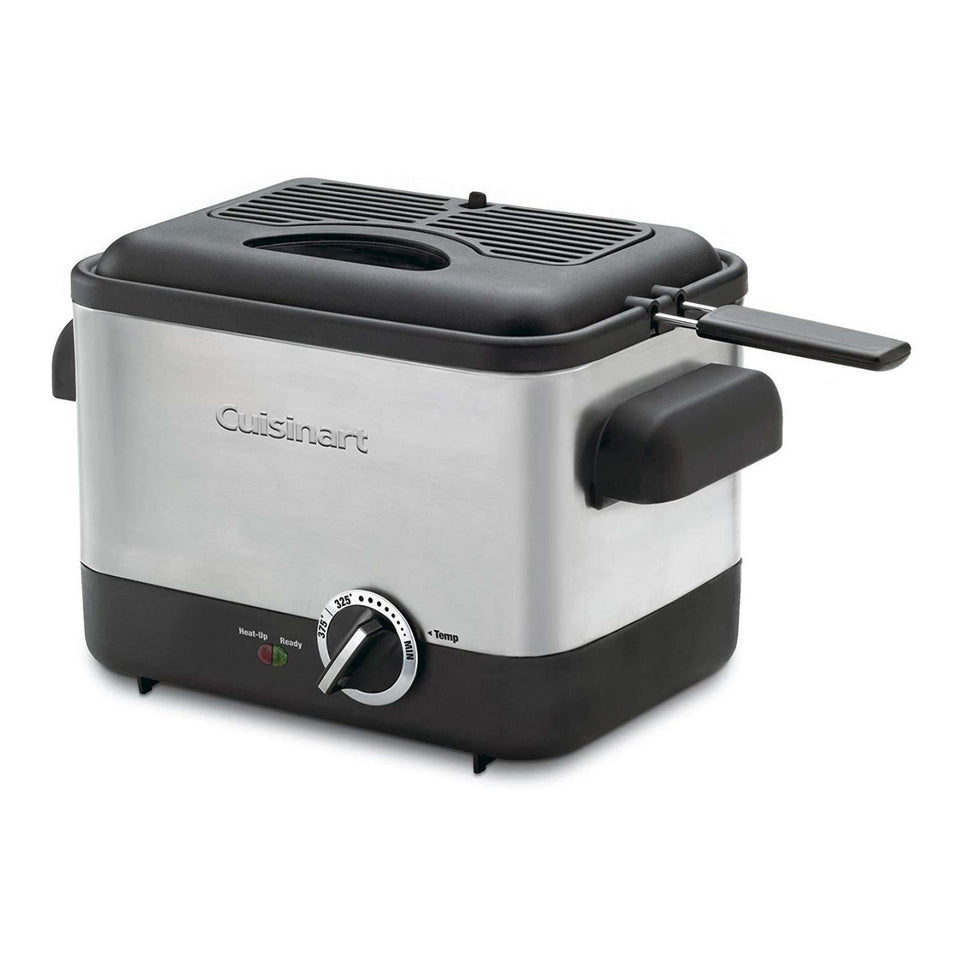Cuisinart CDF-100NAS deep fryer in brushed stainless for quick, even frying at home.